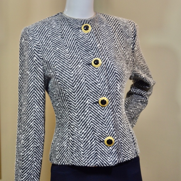 St. John by Marie Gray Herringbone Cashmere Blend Jacket  πΊπΈ US made - Picture 7 of 14